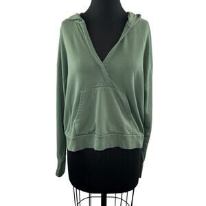 Sweaty Betty Green Hoodie V-Neck Long Sleeve Fleece Pullover Size L Large